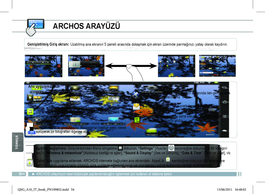 Archos 101 manual Ana uygulamalar 