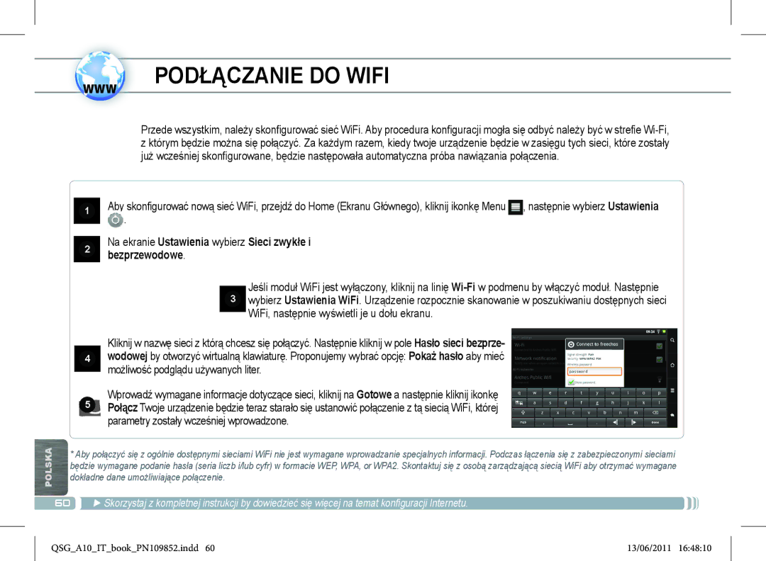 Archos 101 manual Www Podłączanie do Wifi 