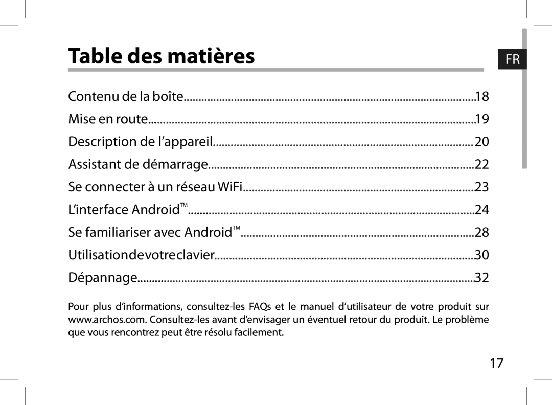 Archos 101XS user manual Table des matières 