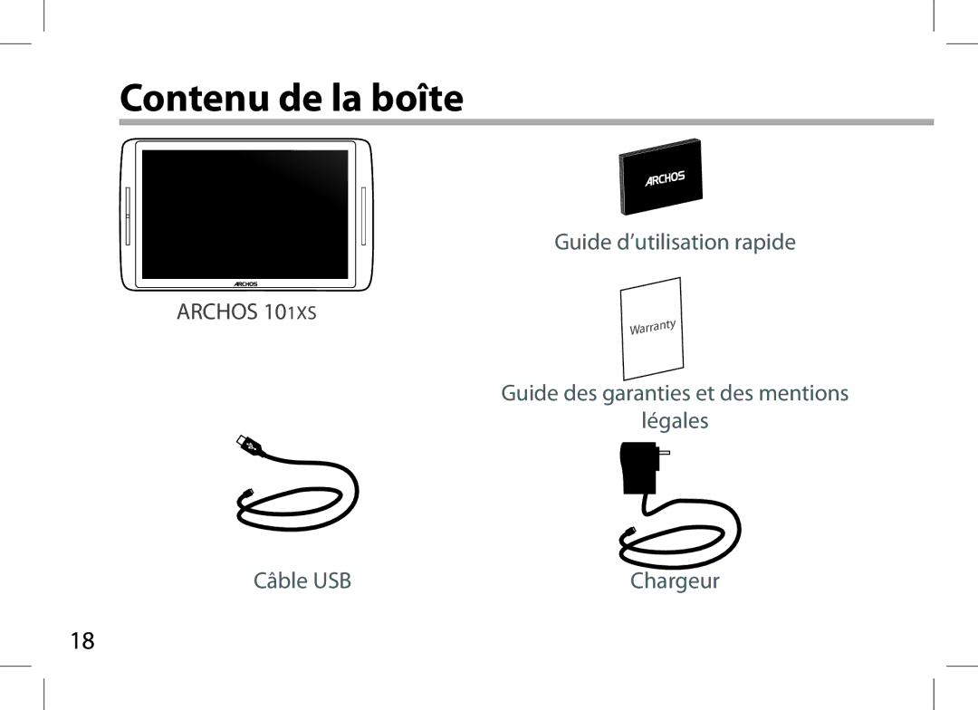 Archos 101XS user manual Contenu de la boîte 