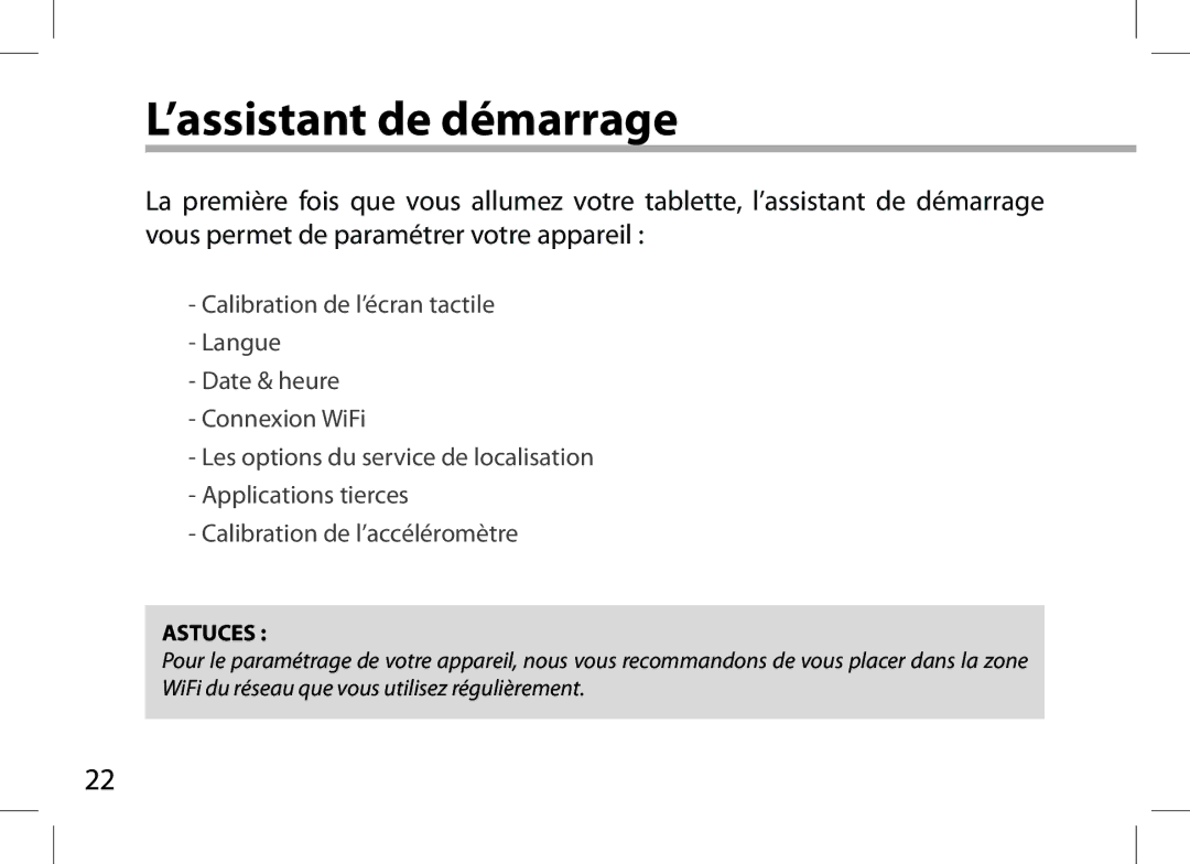 Archos 101XS user manual ’assistant de démarrage 