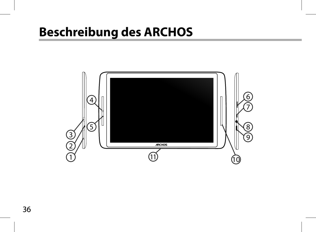 Archos 101XS user manual Beschreibung des Archos 