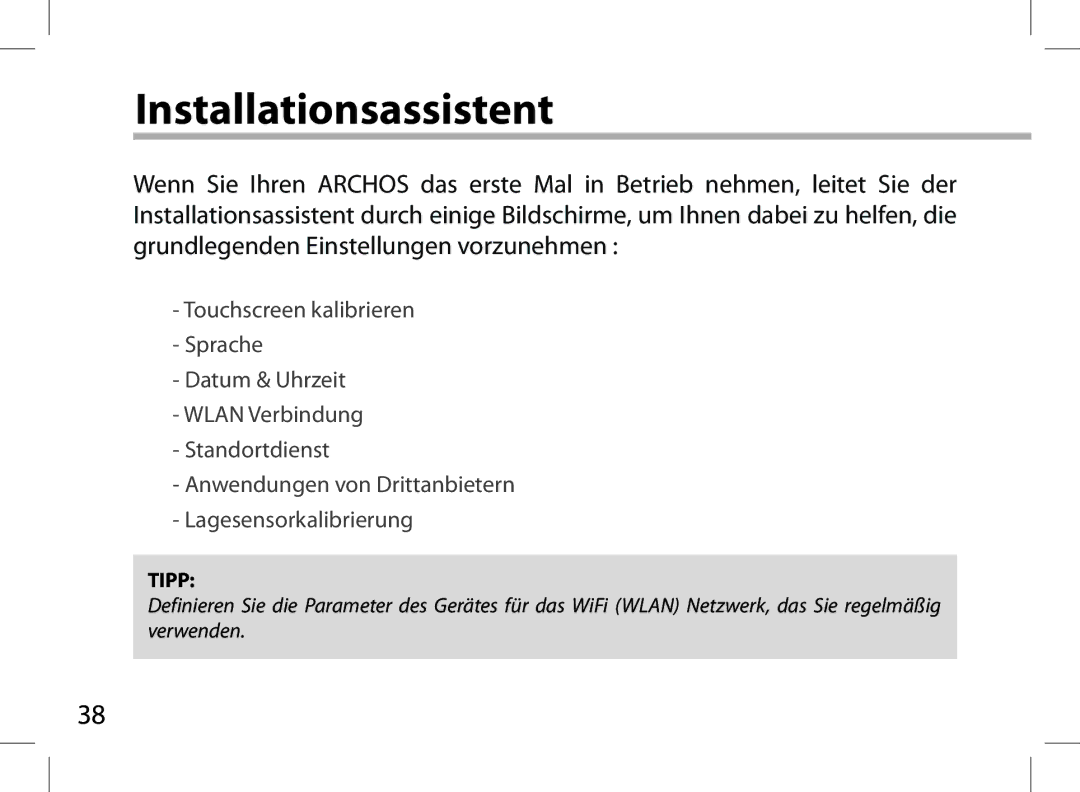 Archos 101XS user manual Installationsassistent 