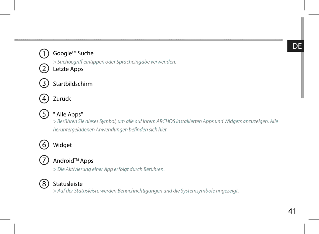 Archos 101XS user manual GoogleTM Suche 