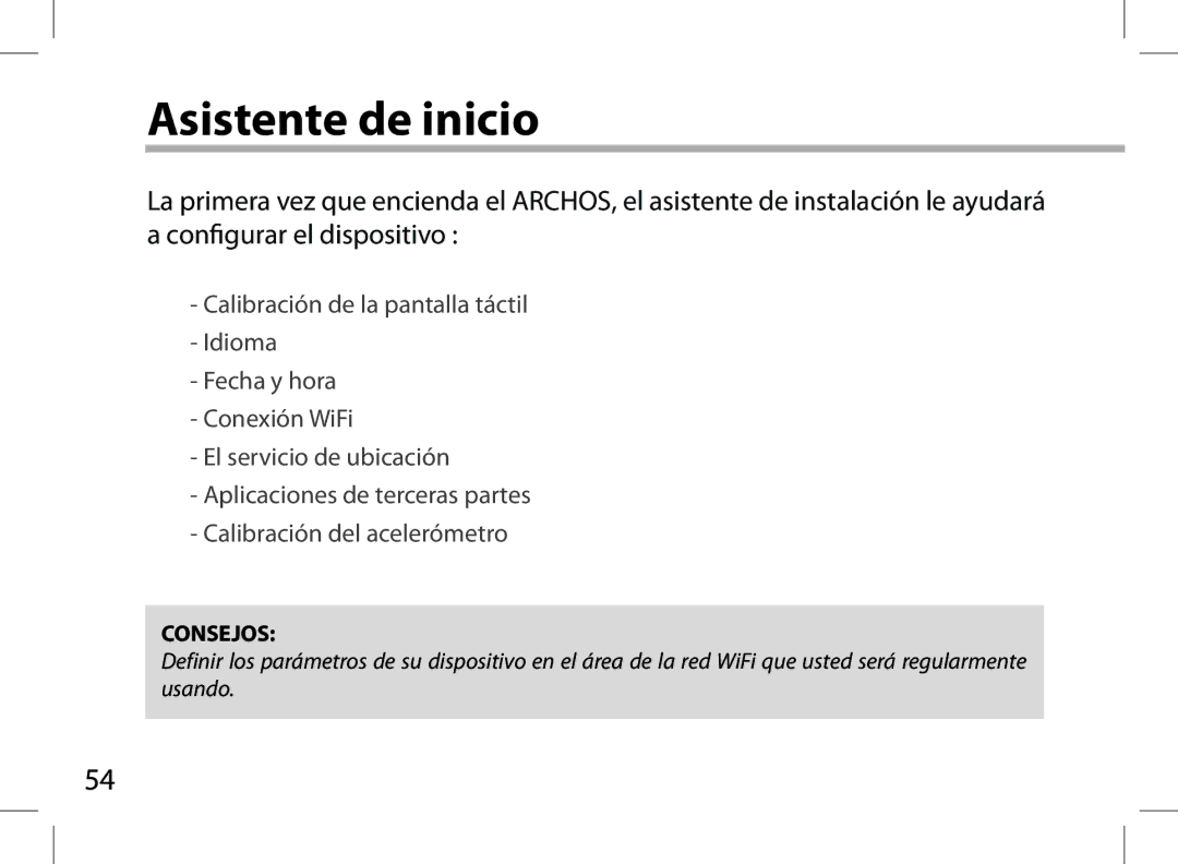 Archos 101XS user manual Asistente de inicio, Consejos 