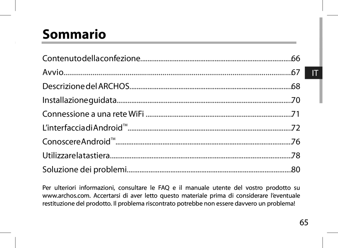 Archos 101XS user manual Sommario 