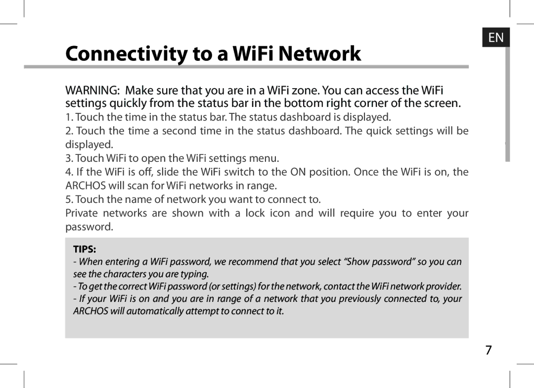 Archos 101XS user manual Connectivity to a WiFi Network 