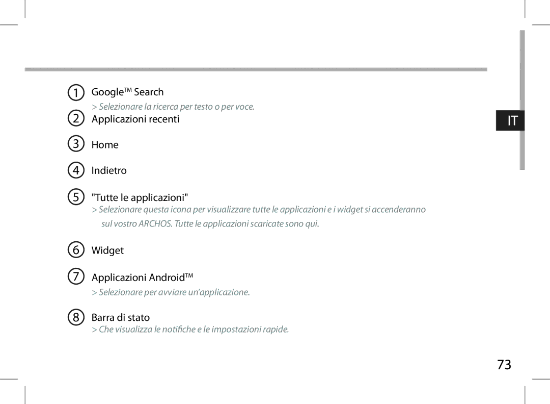 Archos 101XS user manual Widget Applicazioni AndroidTM 