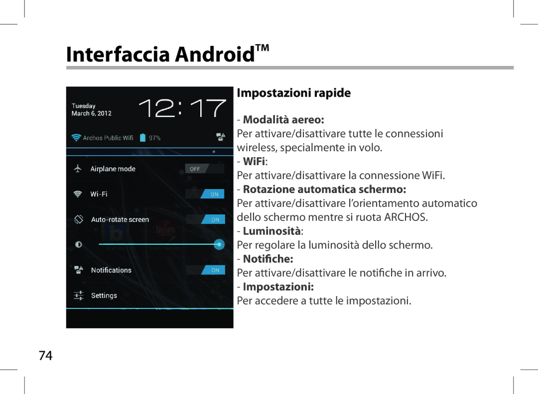 Archos 101XS user manual Impostazioni rapide 