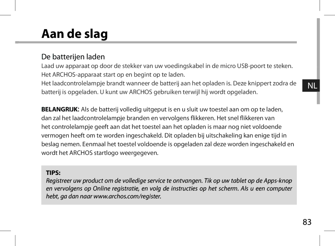 Archos 101XS user manual Aan de slag 