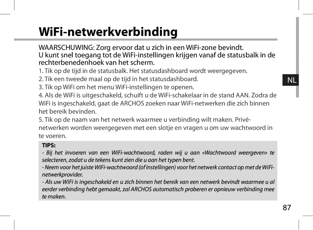 Archos 101XS user manual WiFi-netwerkverbinding 