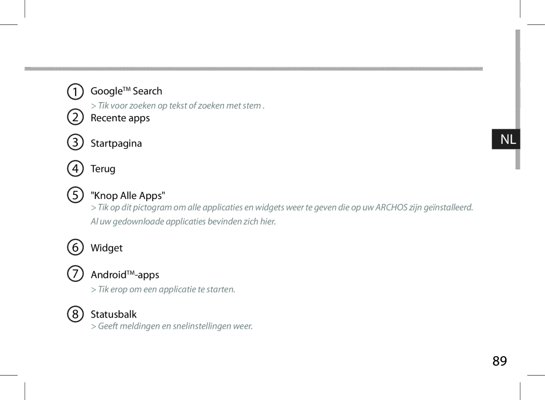 Archos 101XS user manual Widget AndroidTM-apps 