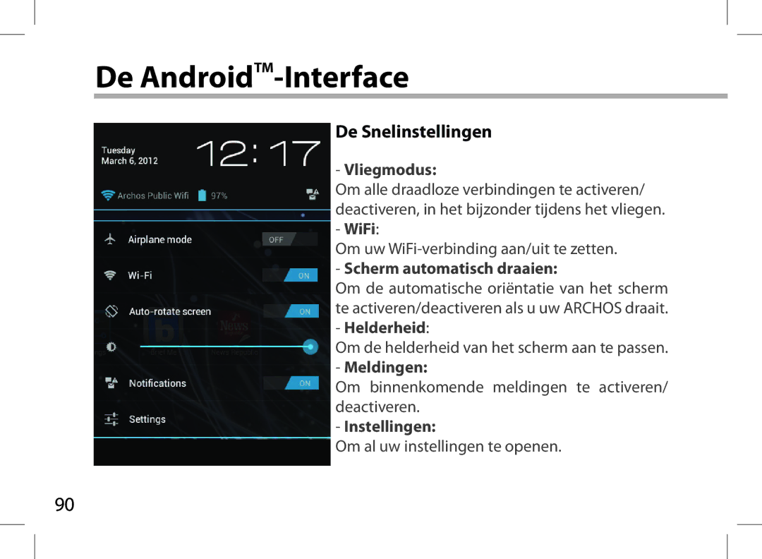 Archos 101XS user manual De Snelinstellingen, Vliegmodus 