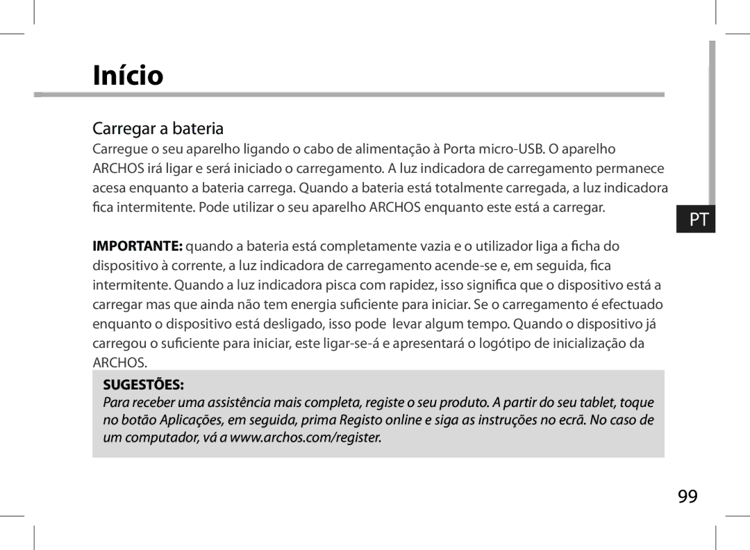 Archos 101XS user manual Início 