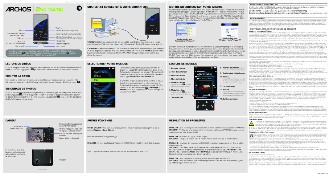 Archos 109127-V2 warranty Visionnage DE Photos, Autres Fonctions, Resolution DE Problemes 