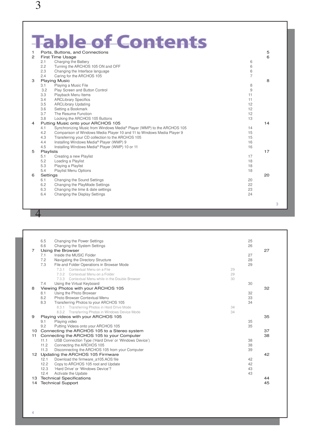 Archos 110505 user manual Table of Contents 