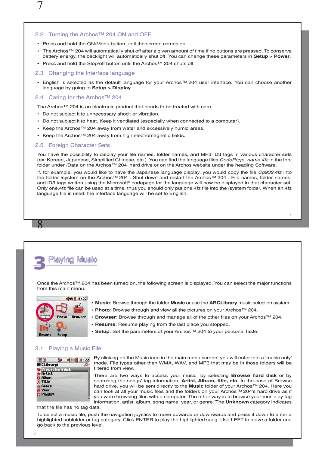 Archos 204 user manual 3Playing Music 