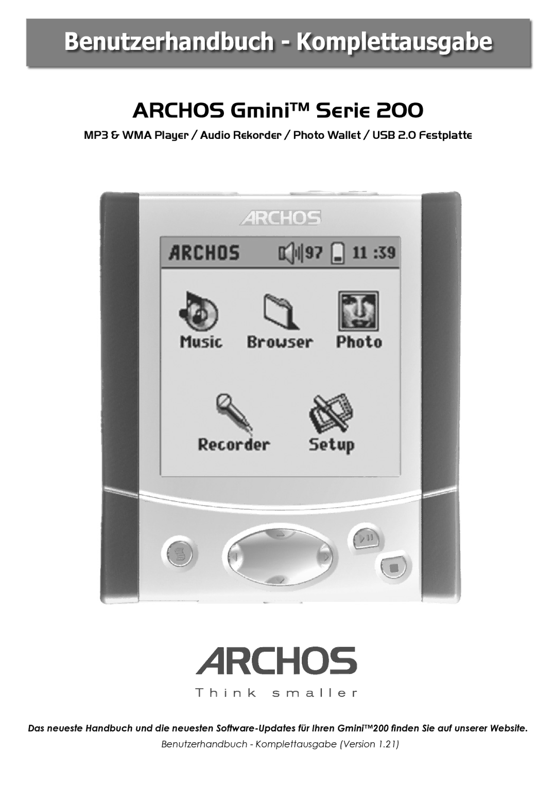 Archos 220 manual Benutzerhandbuch Komplettausgabe 