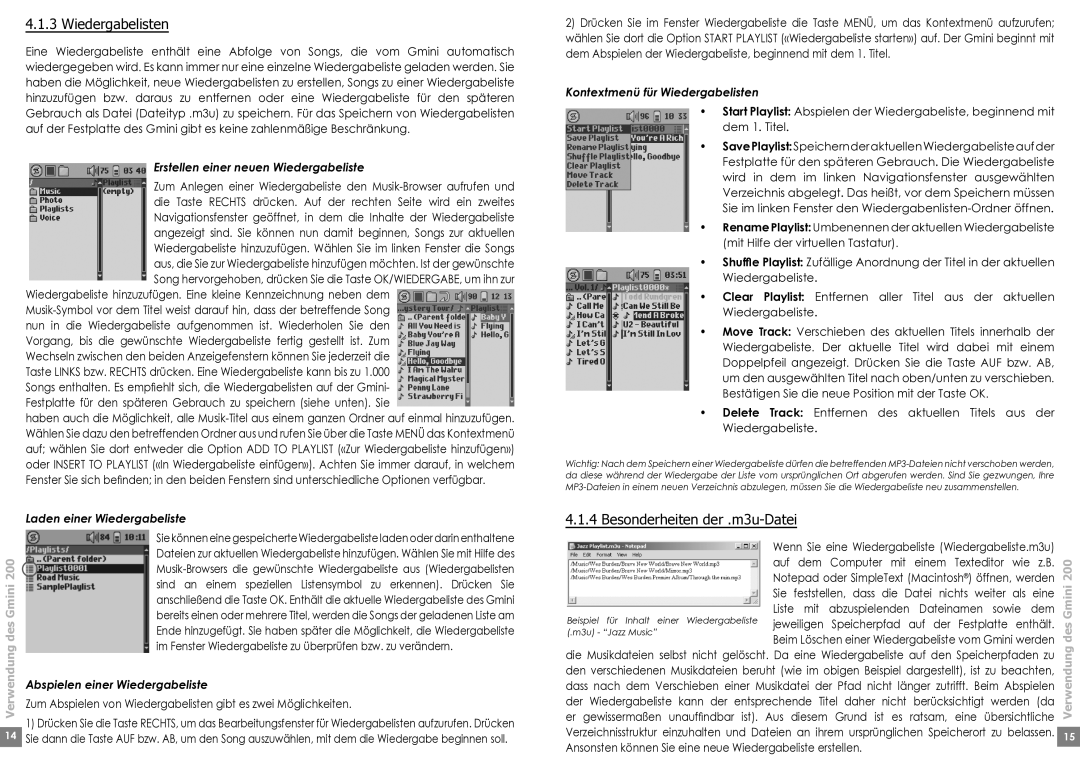 Archos 220 manual Wiedergabelisten, Besonderheiten der .m3u-Datei, 200 