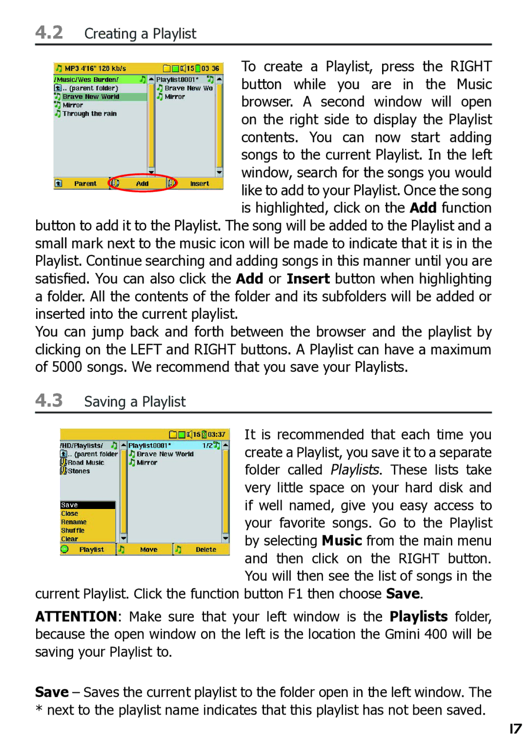 Archos 400 user manual Creating a Playlist 