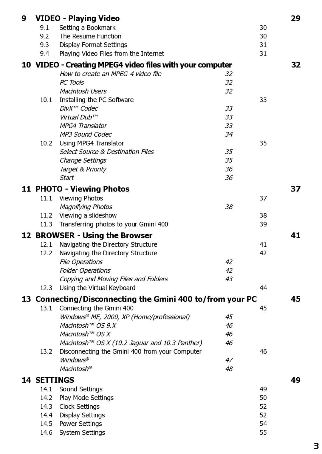 Archos 400 user manual Settings 