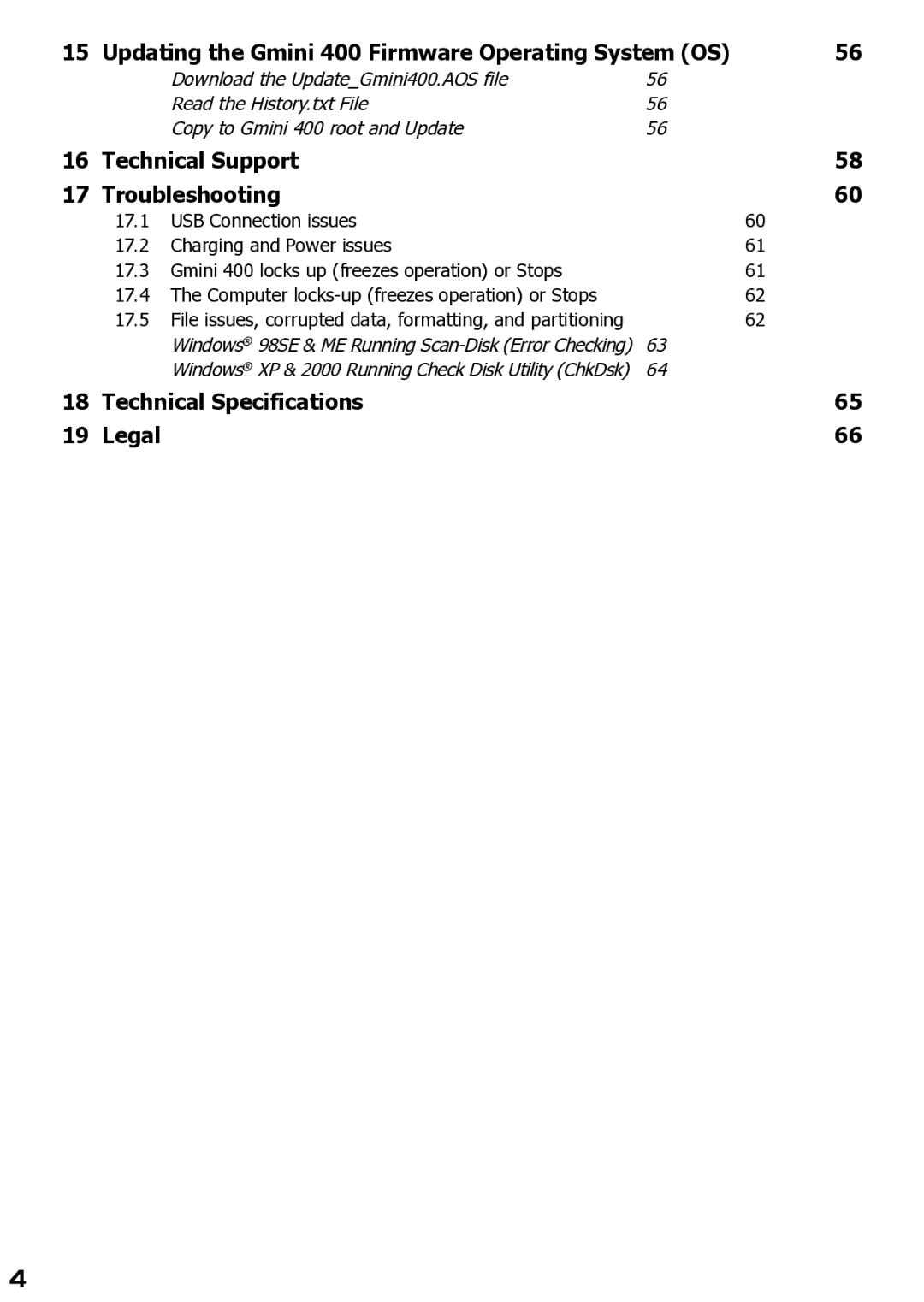 Archos user manual Updating the Gmini 400 Firmware Operating System OS 