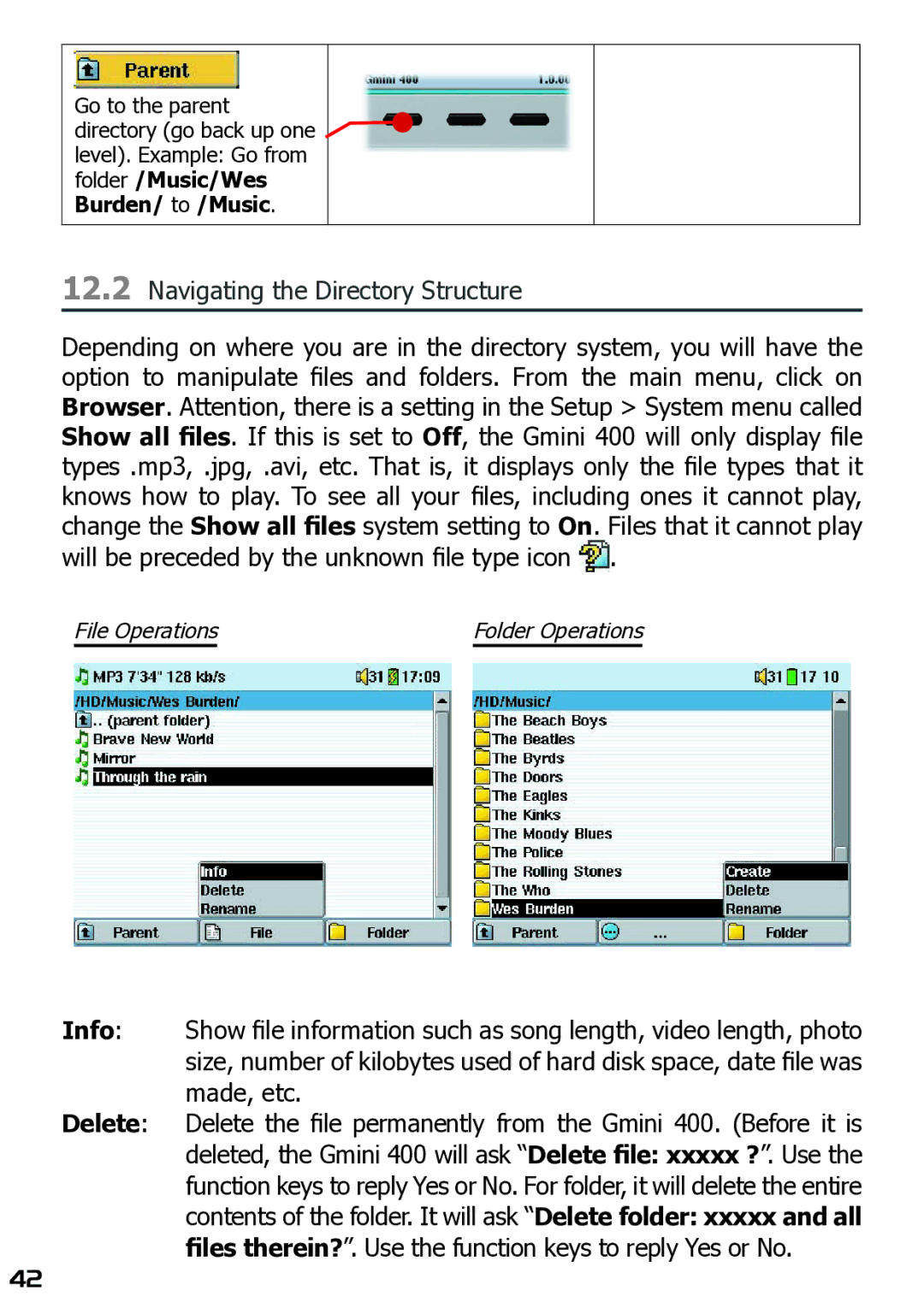 Archos 400 user manual Folder /Music/Wes Burden/ to /Music 