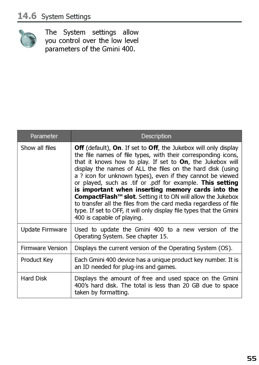 Archos 400 user manual System Settings, Is important when inserting memory cards into 