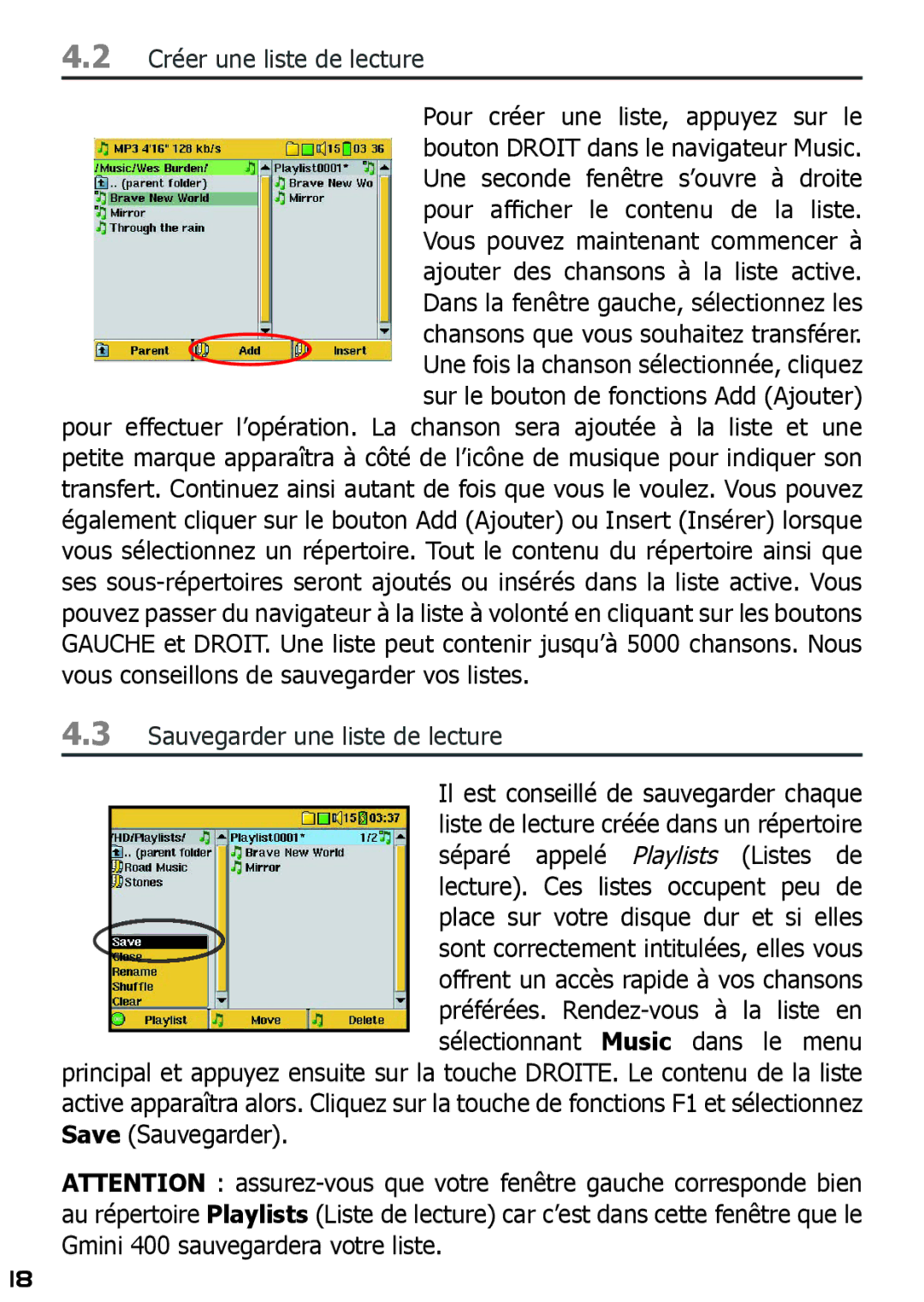 Archos 400 manuel dutilisation Créer une liste de lecture, Sauvegarder une liste de lecture 