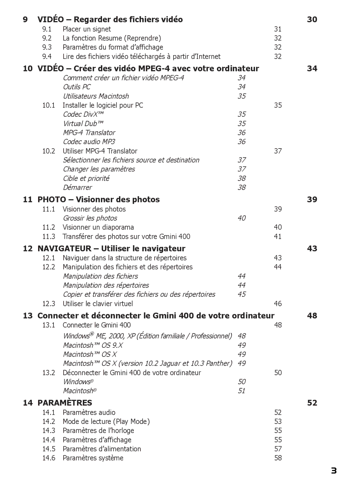 Archos 400 manuel dutilisation Paramètres 