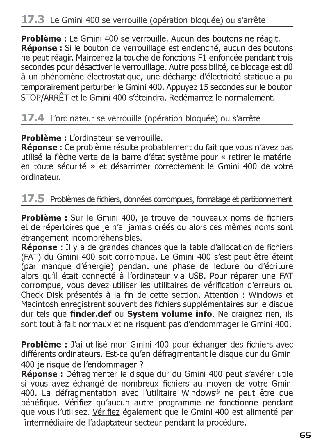 Archos Le Gmini 400 se verrouille opération bloquée ou s’arrête, Problème L’ordinateur se verrouille, Ordinateur 