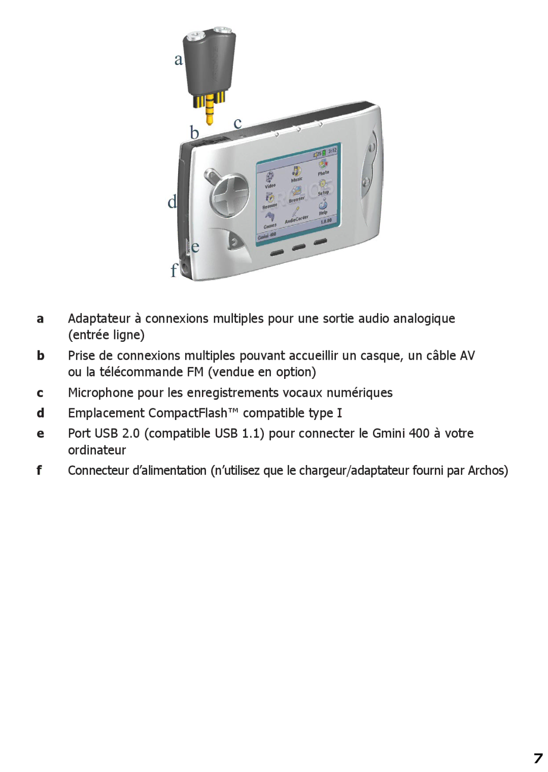 Archos 400 manuel dutilisation 