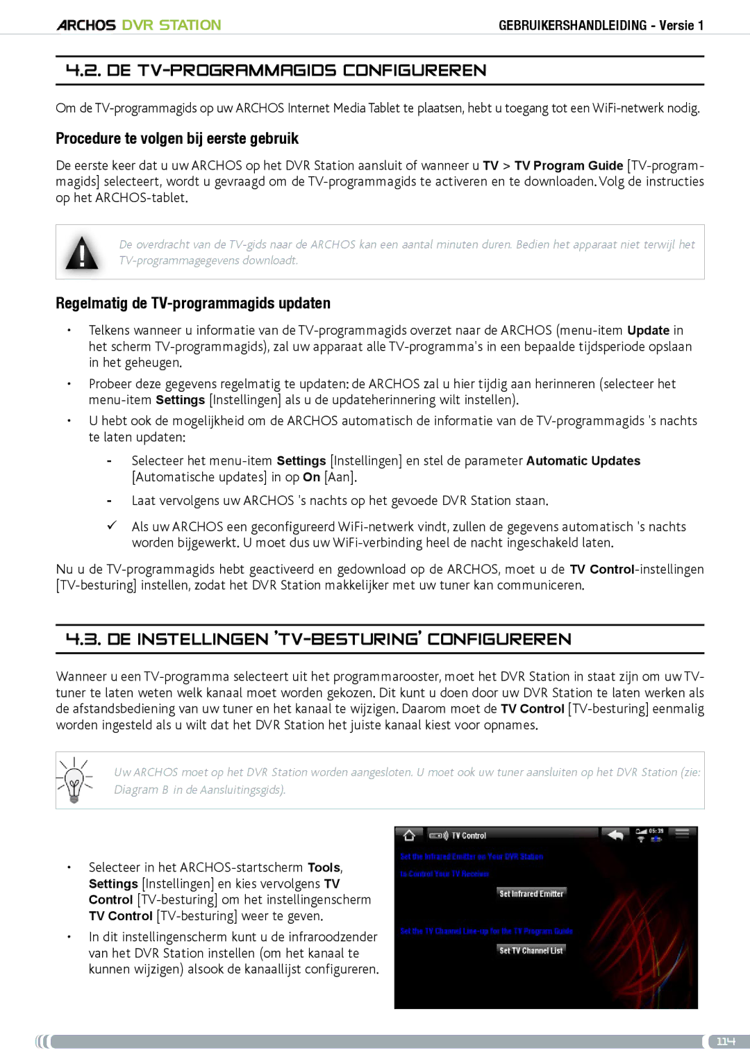 Archos 5 & 7 user manual De TV-programmagids configureren, De instellingen TV-besturing configureren 