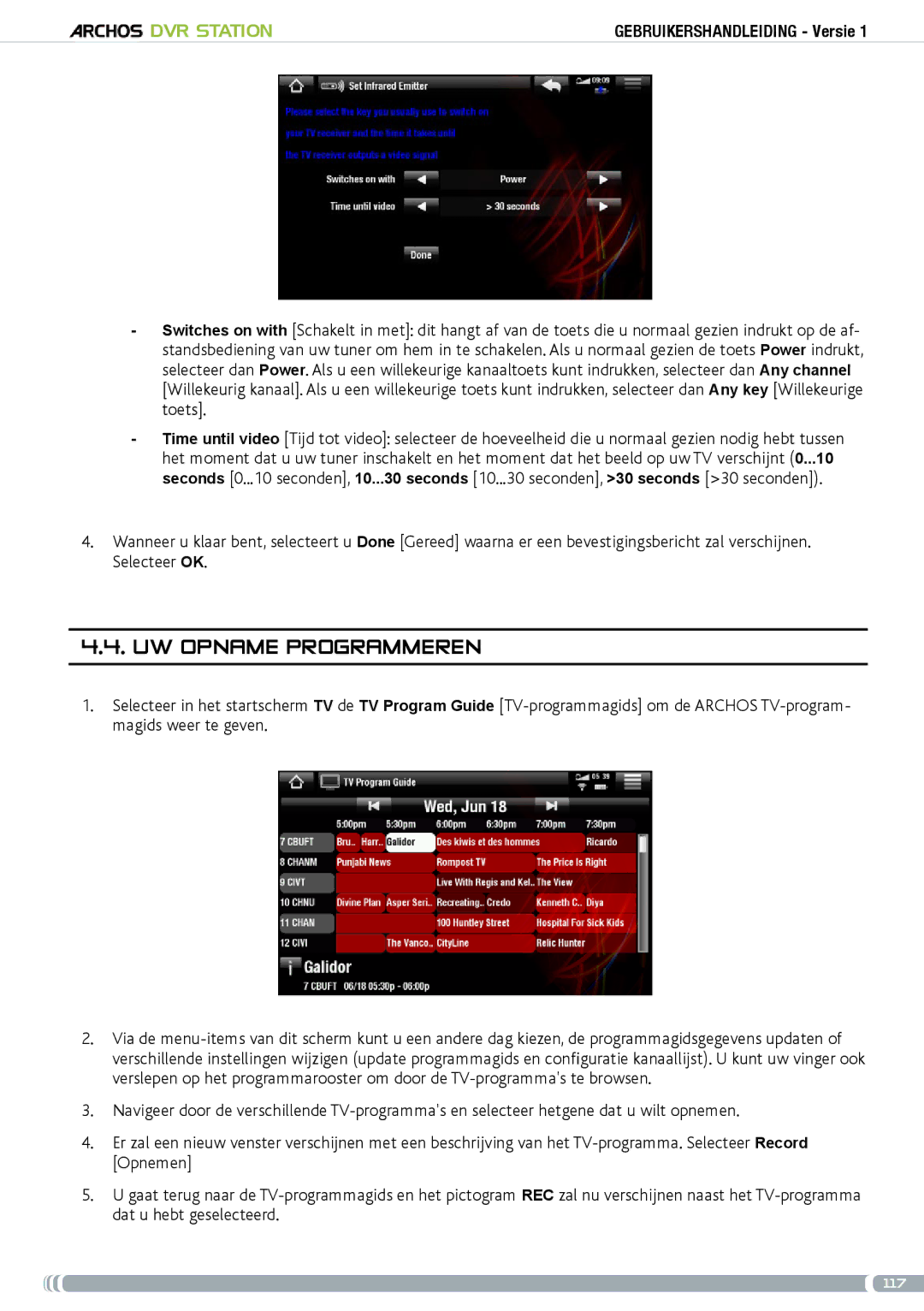 Archos 5 & 7 user manual Uw opname programmeren 