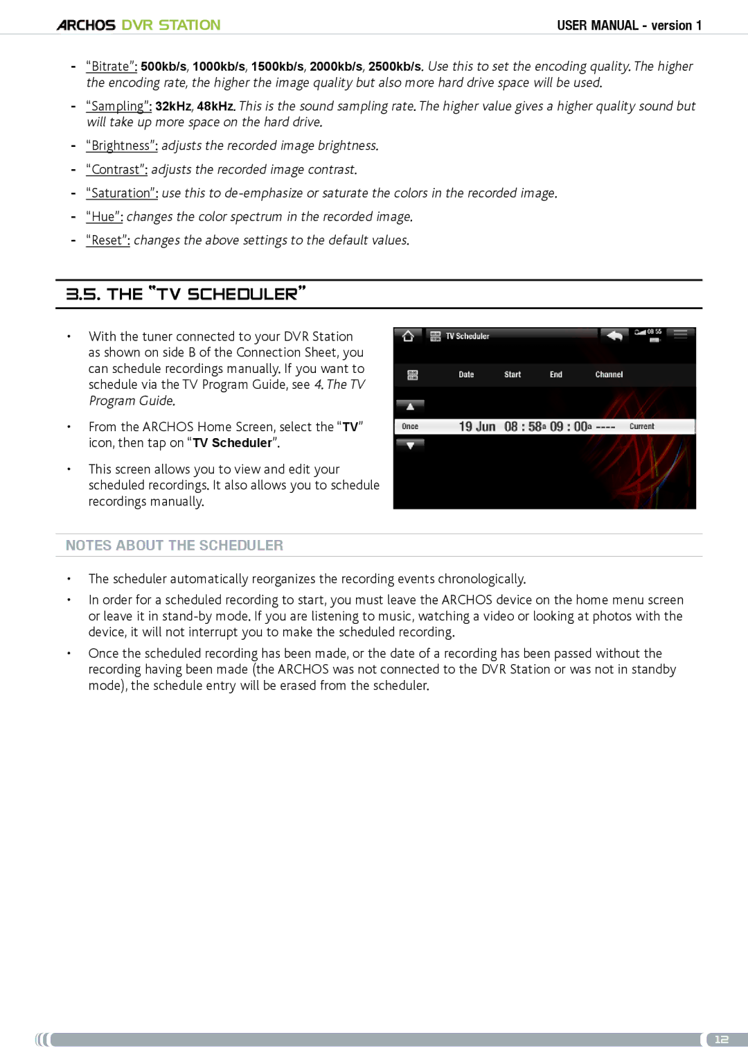 Archos 5 & 7 user manual Tv scheduler 