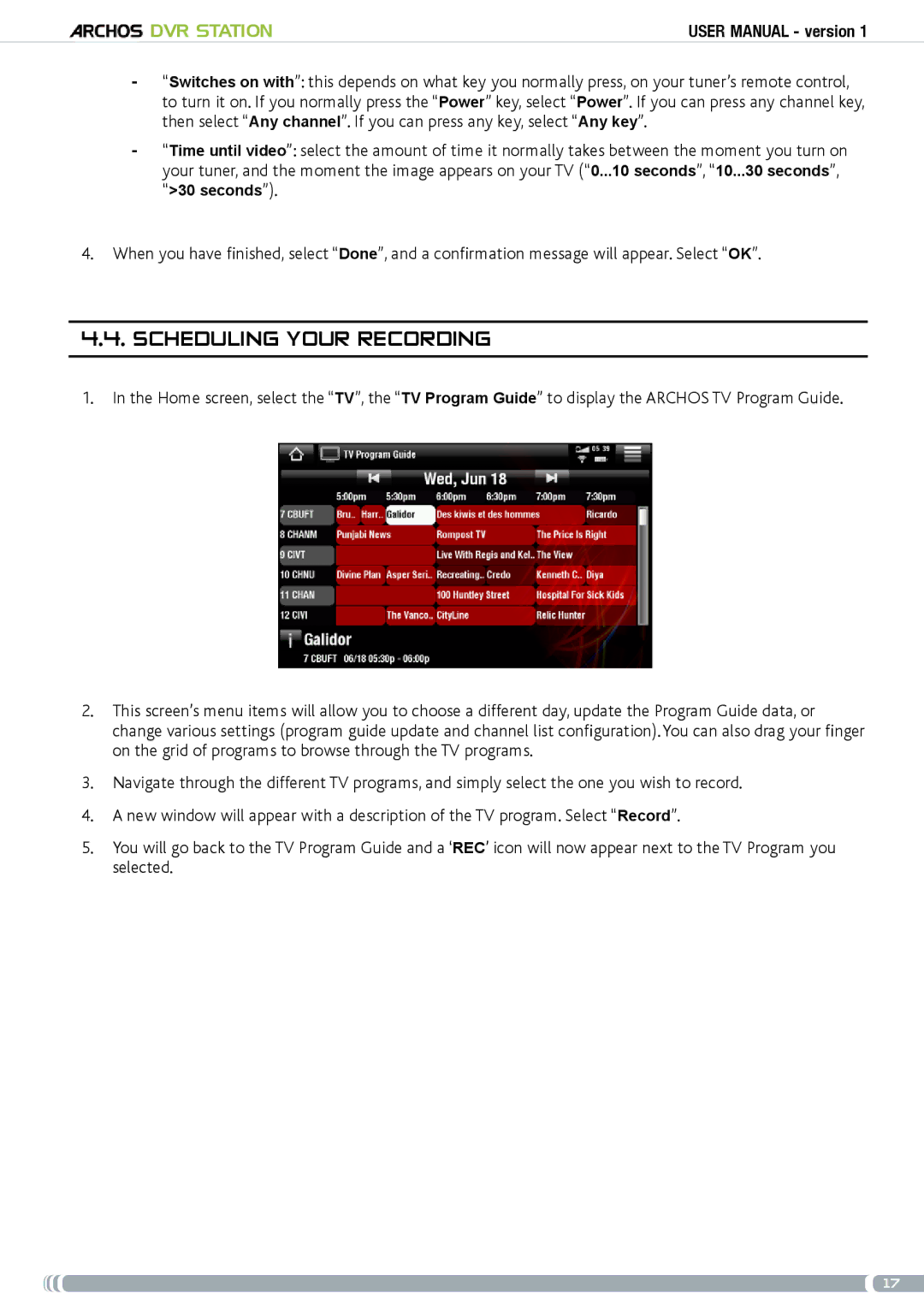 Archos 5 & 7 user manual Scheduling your recording 