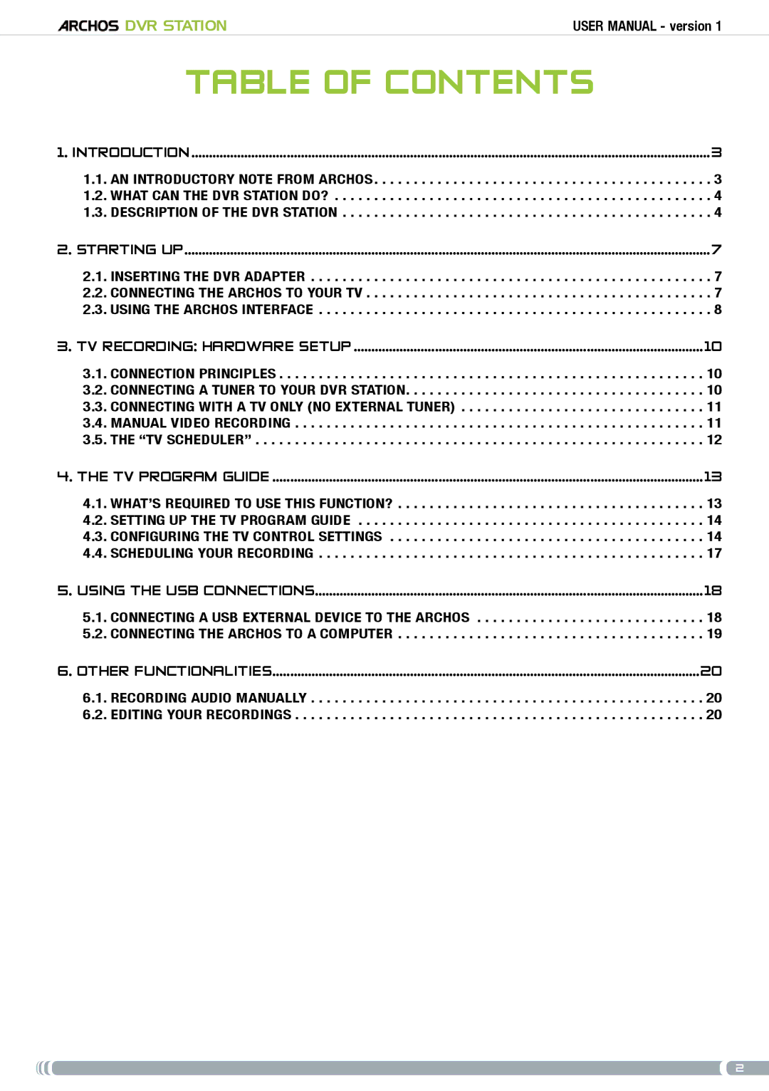 Archos 5 & 7 user manual Table Of Contents 