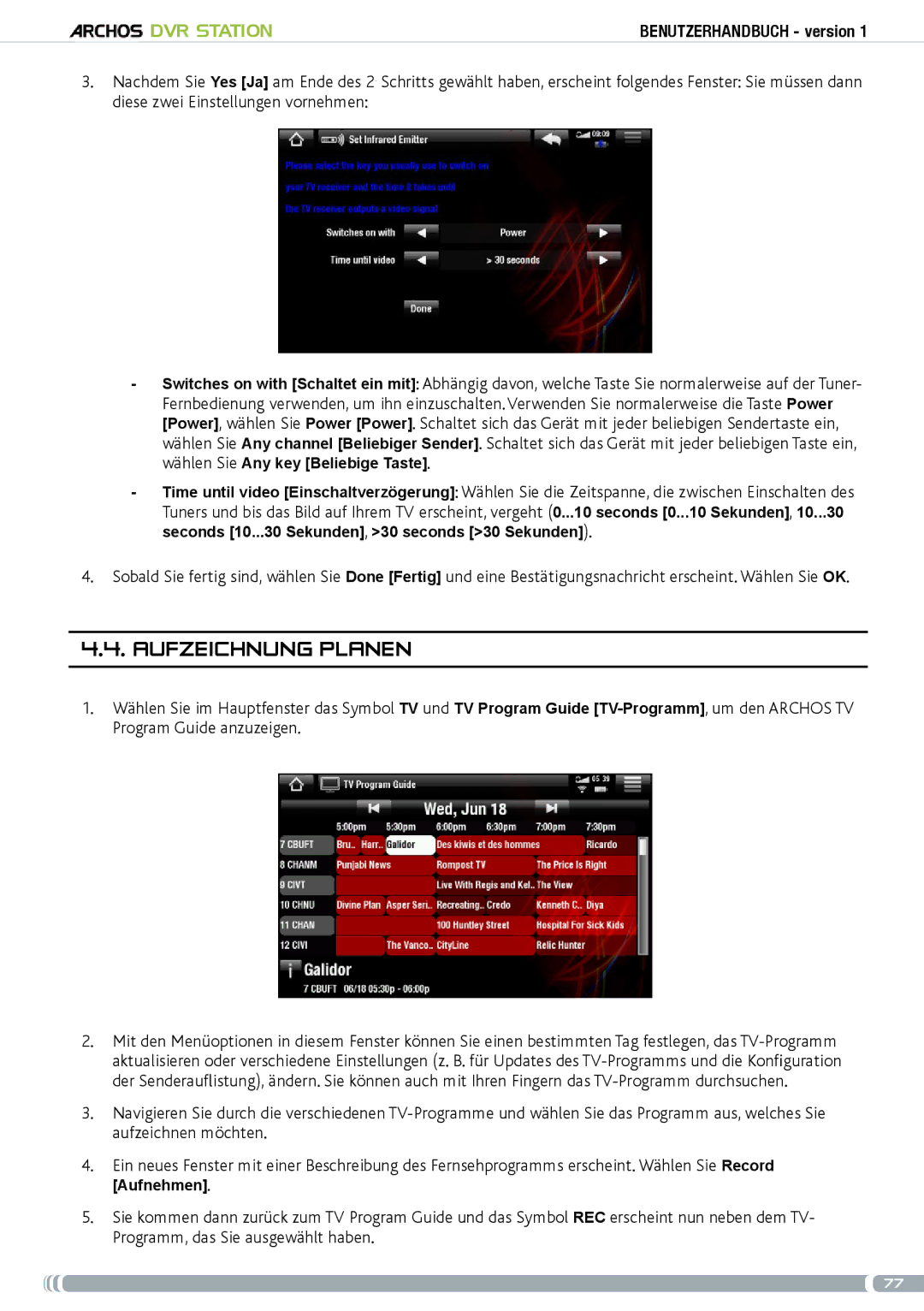 Archos 5 & 7 user manual Aufzeichnung planen 