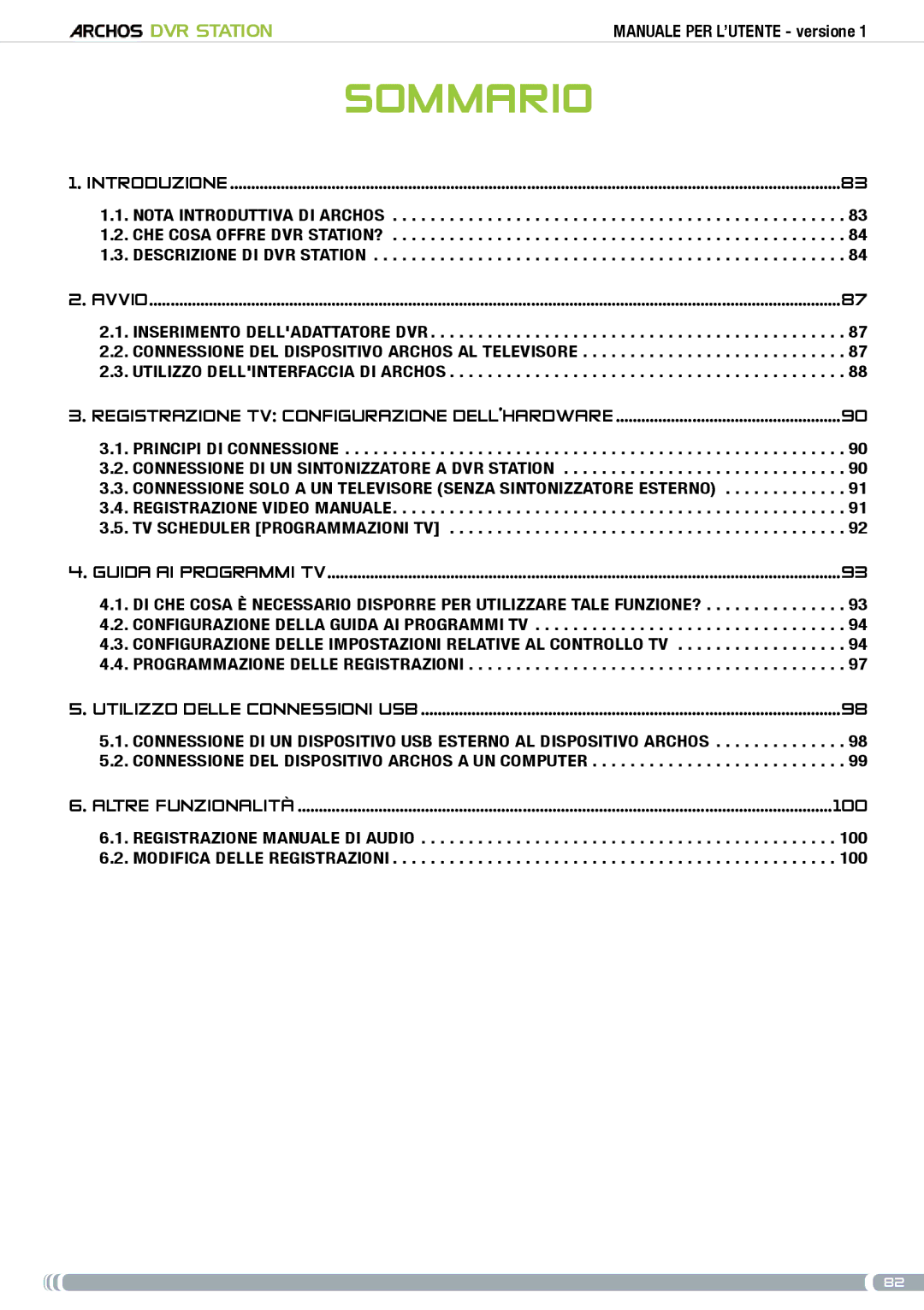 Archos 5 & 7 user manual Sommario, Utilizzo delle connessioni USB 