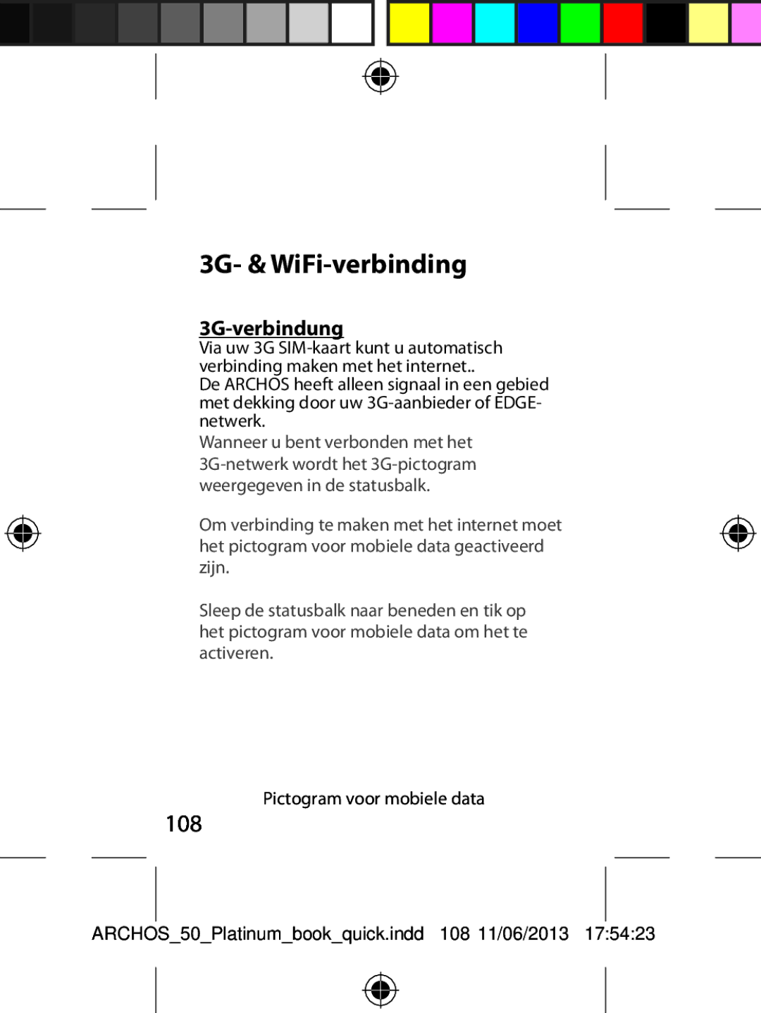 Archos 50 quick start 3G- & WiFi-verbinding, 108, 3G-verbindung 