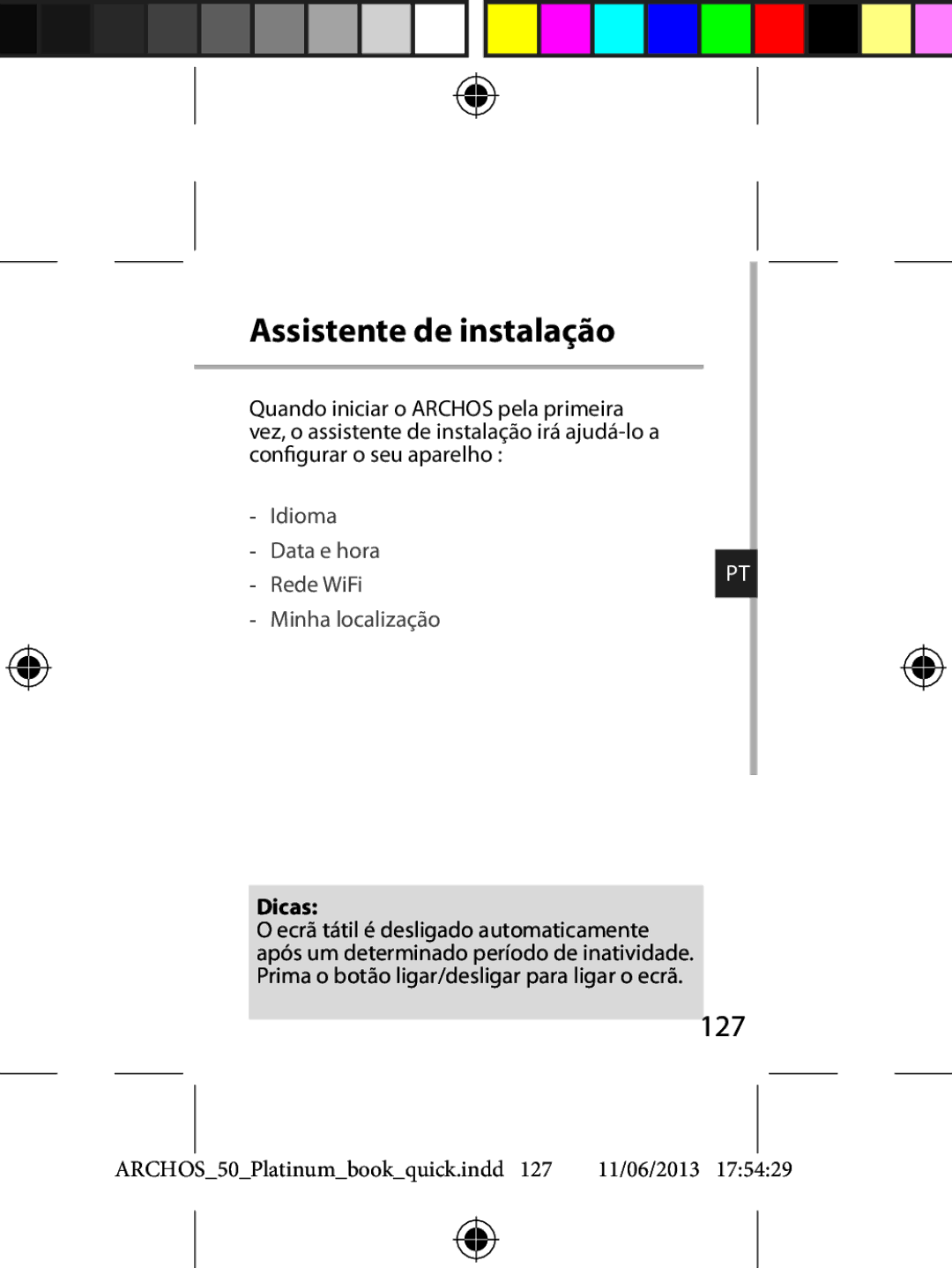 Archos 50 quick start Assistente de instalação, 127, Dicas 