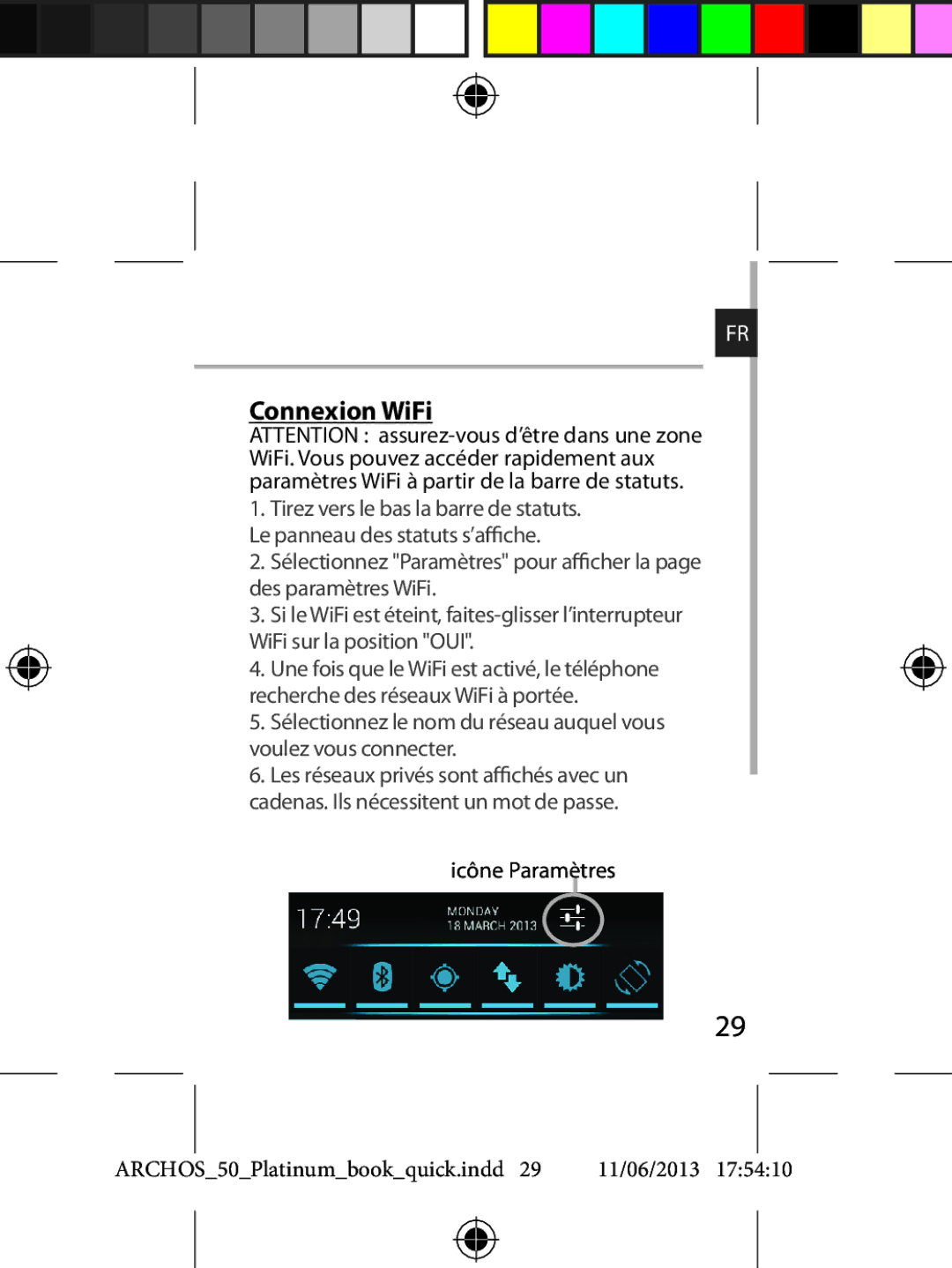 Archos 50 quick start Connexion WiFi 