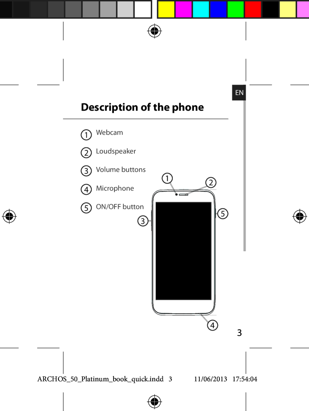 Archos 50 quick start Description of the phone 