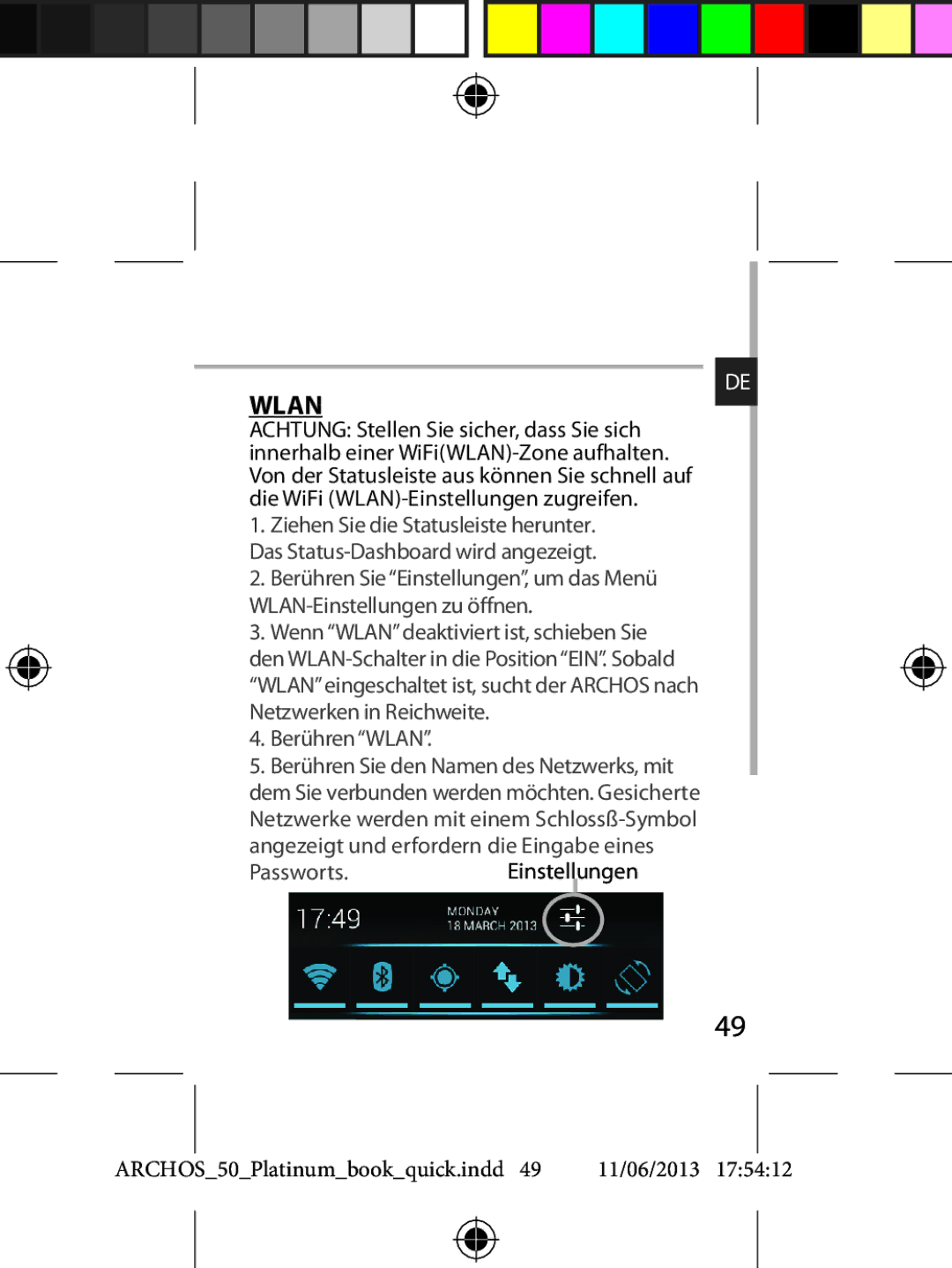 Archos 50 quick start Wlan 