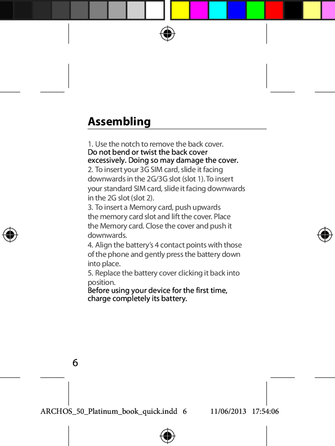 Archos 50 quick start Assembling 