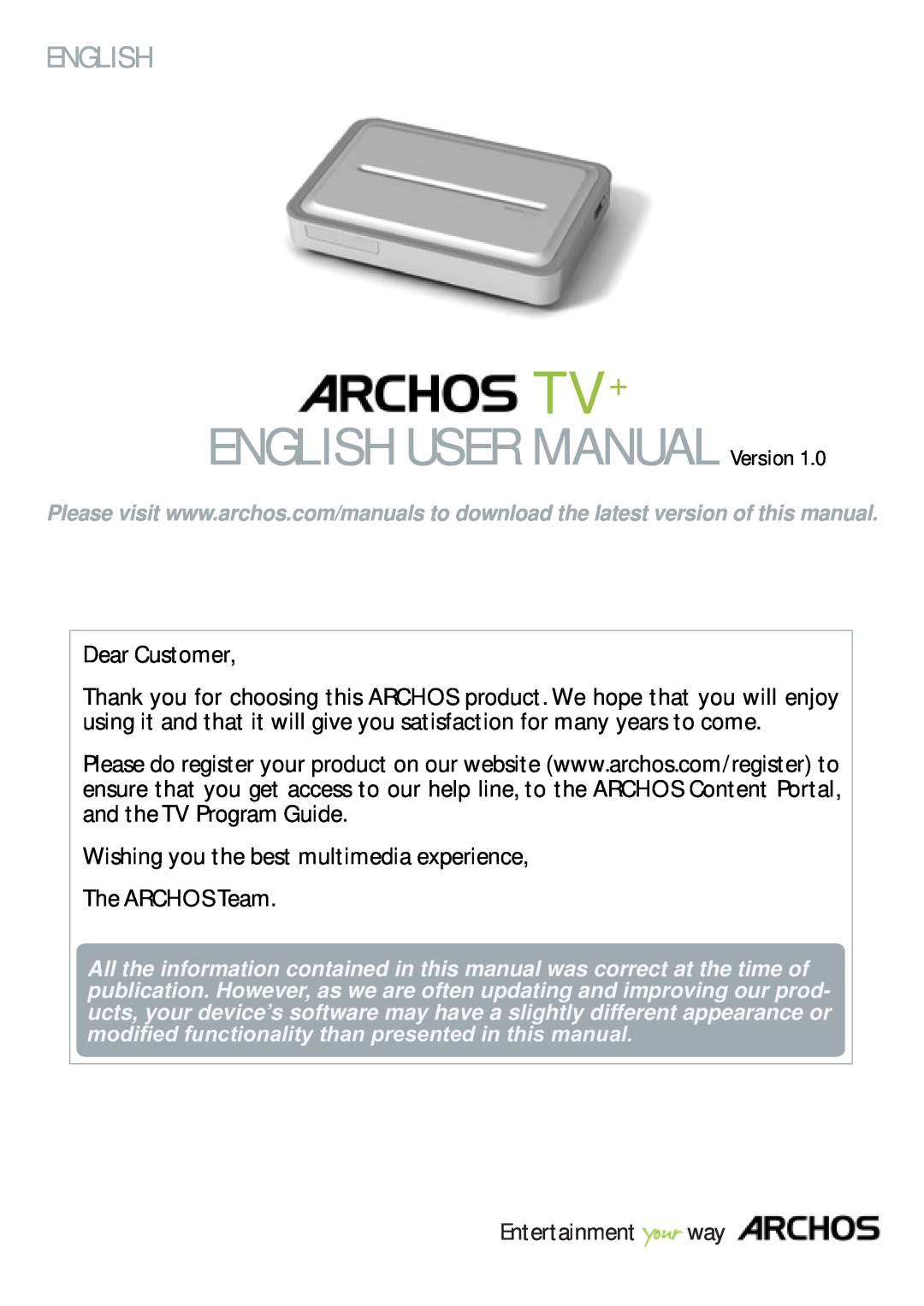 Archos 500973 user manual ENGLISH USER MANUAL Version, English, Prgl¿HgIxqfwlrqdolw\WkdqSuhvhqwhgLqWklvPdqxdo 