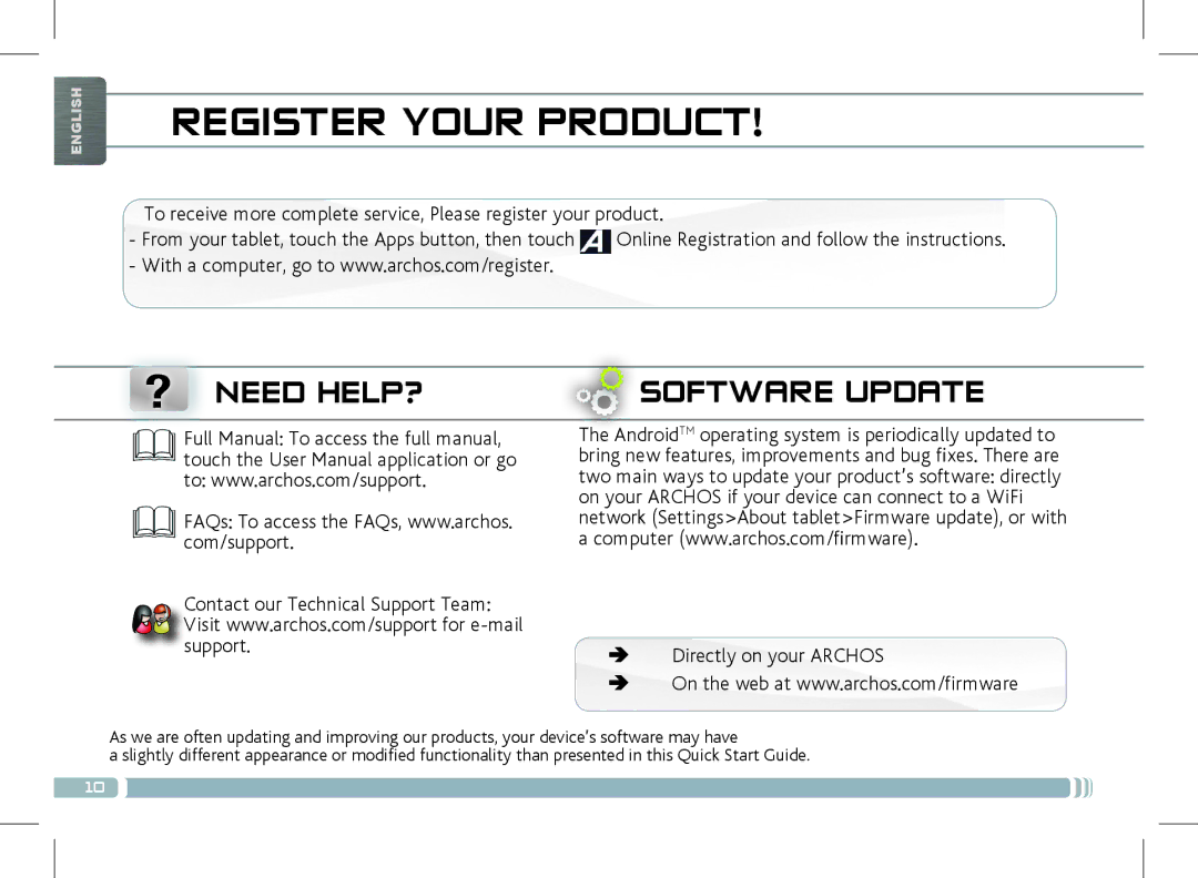 Archos 501889 manual Register Your Product, ÄÄ Directly on your Archos 