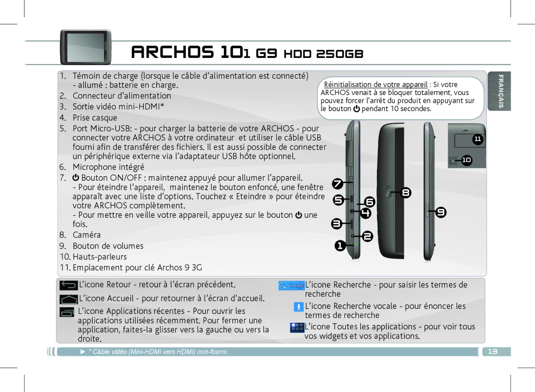 Archos 501889 manual Archos 101 G9 HDD 250GB 