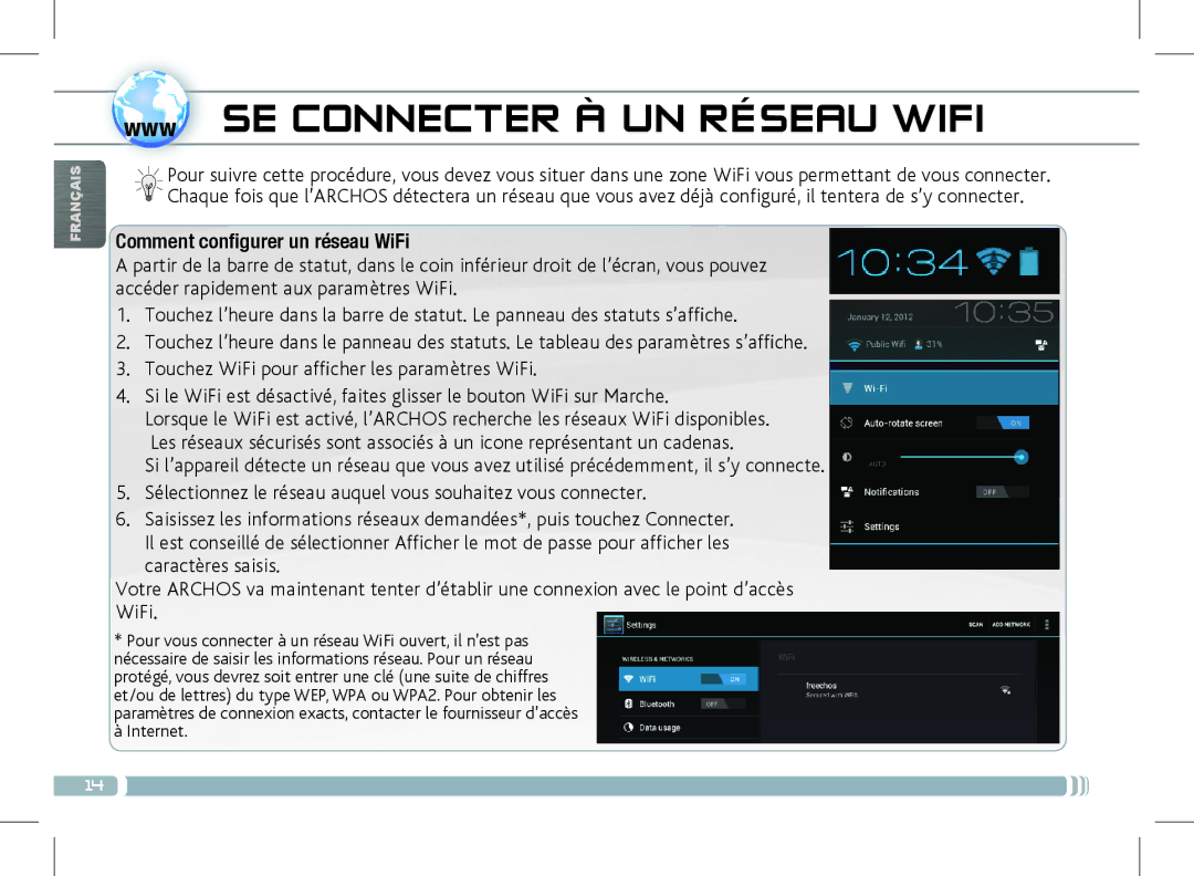 Archos 501889 manual Www SE Connecter À UN Réseau Wifi, Comment configurer un réseau WiFi 