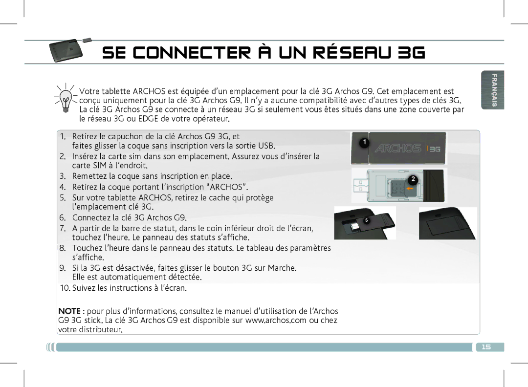 Archos 501889 manual SE Connecter À UN Réseau 3G 